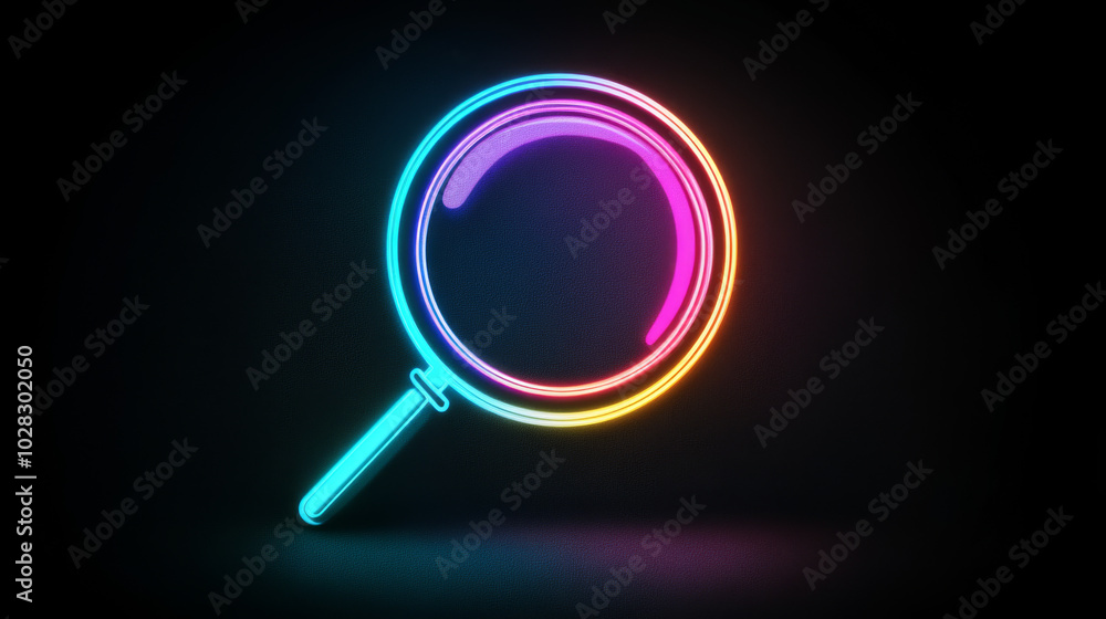 A simple, line-drawn magnifying glass icon that glows neon. This icon represents internet search and the act of finding information. A simple, line-drawn magnifying glass icon that glows neon. This icon represents internet search and the act of finding information.