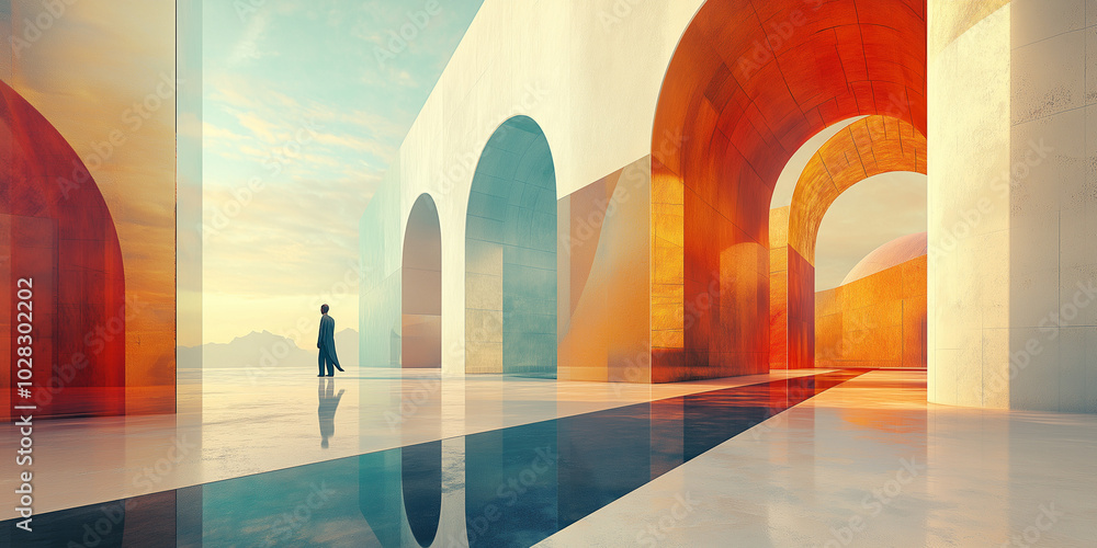 Fototapeta premium Abstract Geometric Pathways in Futuristic Urban Landscape