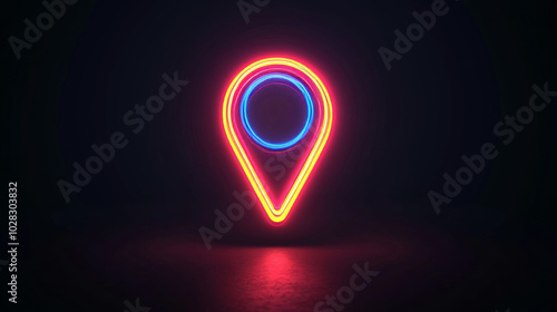 A simple, neon-style icon of a location marker. It's outlined with a thin line and stands out against a plain background.