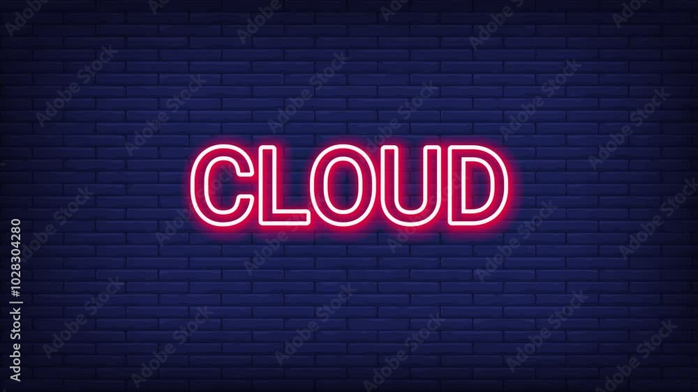Cloud text effect neon glowing animation vedio 4K HD on blue background Cloud text effect neon glowing animation vedio 4K HD on blue background