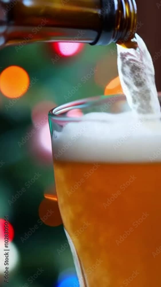 A glass of beer being poured in Christmas, perfect for celebrating at a party or holiday gathering