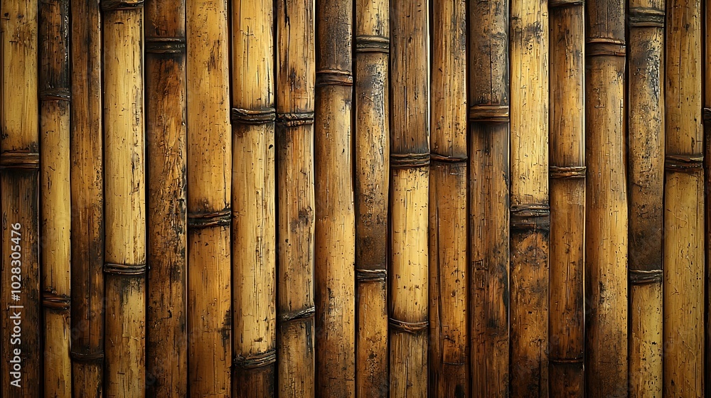 Aged bamboo wall background : Generative AI Aged bamboo wall background : Generative AI