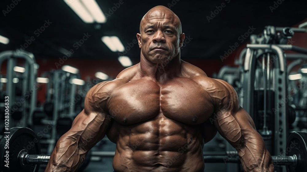 a bodybuilder is standing straight and is showing of his six pack body a bodybuilder is standing straight and is showing of his six pack body