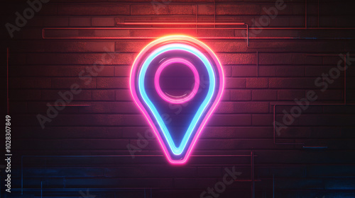 A cool, retro-style icon showing a location marker. It's made with thin lines, like something from an 80s computer game. photo