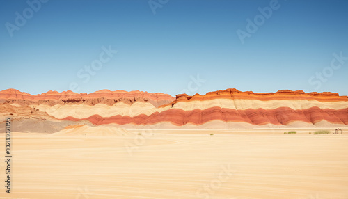 Contemporary abstract portrayal of the Painted Desert, emphasizing its stratified hues on a bare background for a sleek design.