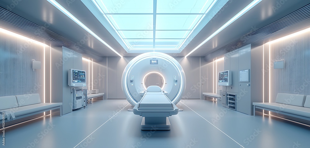 Contemporary hospital with a sophisticated MRI machine emphasizing diagnostic capabilities. Contemporary hospital with a sophisticated MRI machine emphasizing diagnostic capabilities.