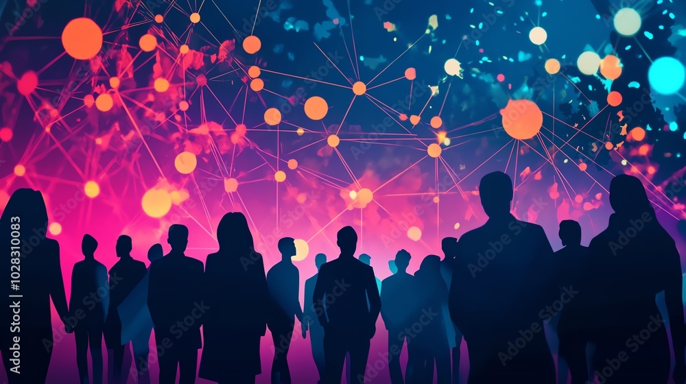 Business crowd with big data and nature structure, stock market trends, connected network, flat design illustration Business crowd with big data and nature structure, stock market trends, connected network, flat design illustration