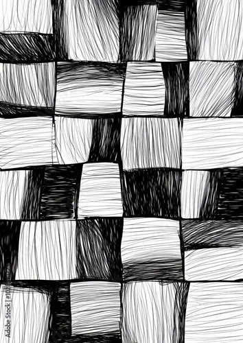 A black and white drawing of wood blocks with a black and white background