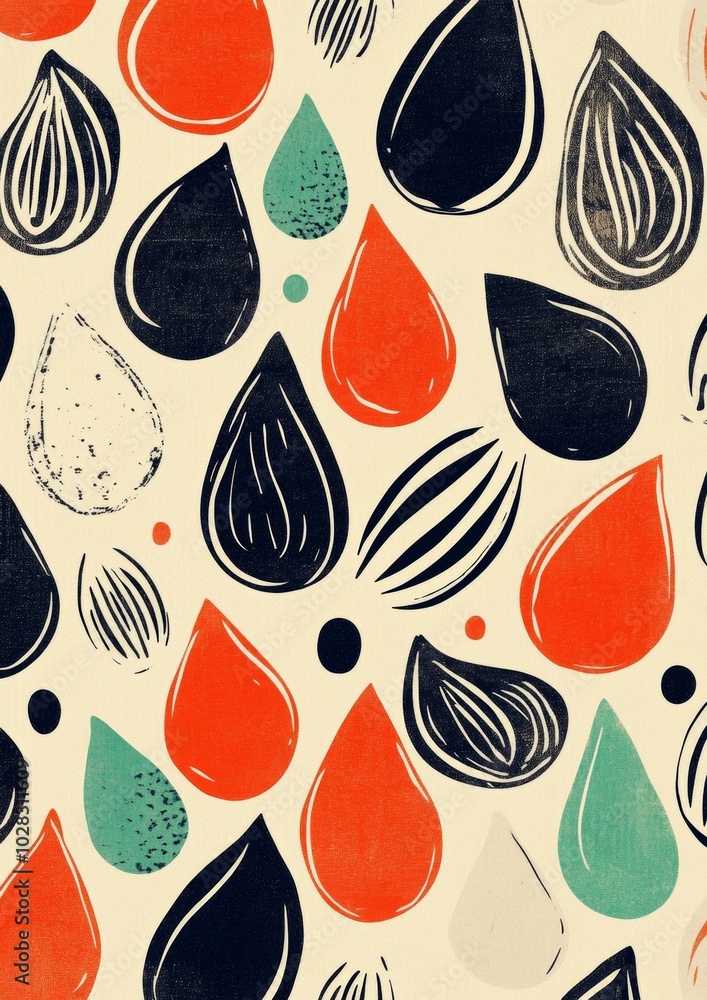 A colorful pattern of raindrops is painted on a white background A colorful pattern of raindrops is painted on a white background