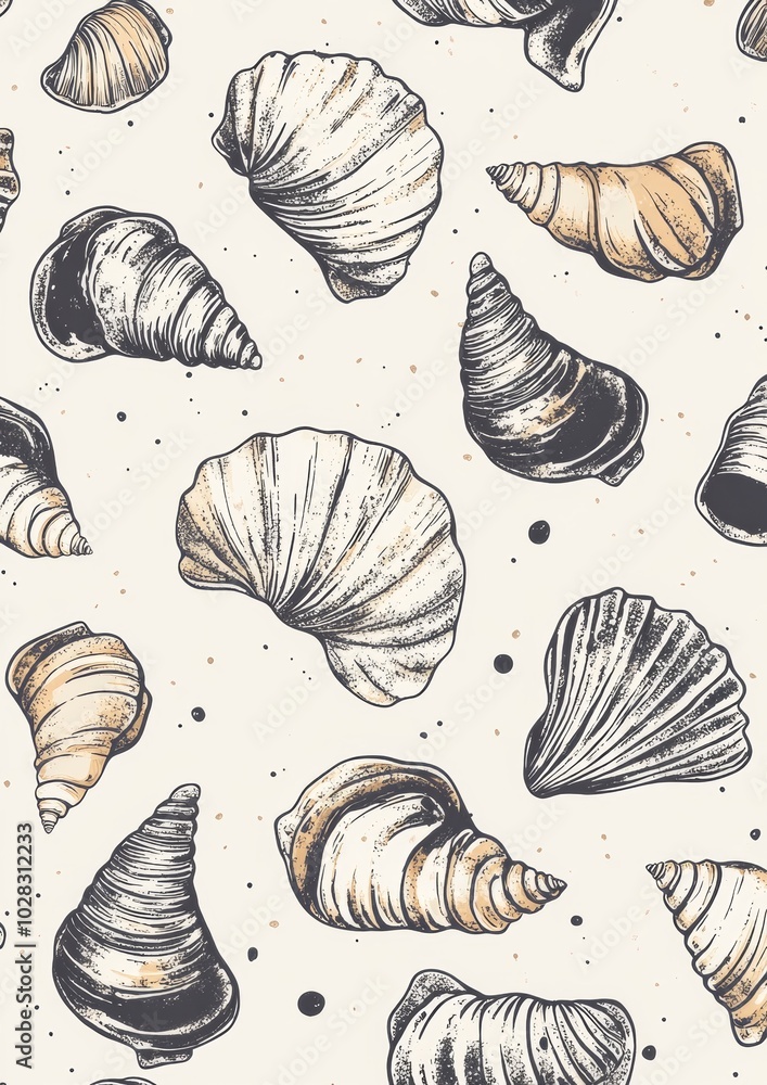 A drawing of shells with a sandy beach background A drawing of shells with a sandy beach background