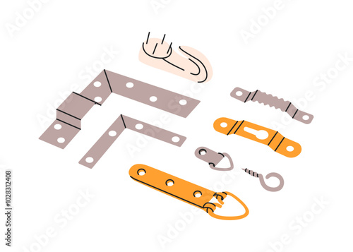 Set of picture frame hangers. Tools in framing workshop.