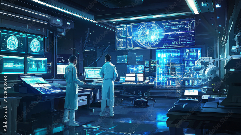This image represents the future of healthcare, showing how technology like computers and digital tools are being used by doctors to improve medical care and find new treatments. This image represents the future of healthcare, showing how technology like computers and digital tools are being used by doctors to improve medical care and find new treatments.