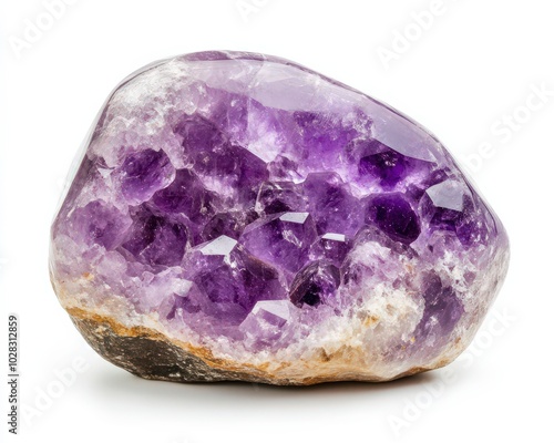 Amethyst Stone. Polished Purple Quartz Gemstone Isolated on White Background