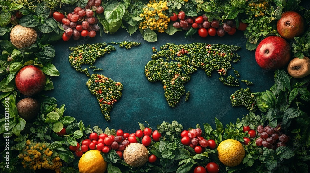 World Map Formed by Fresh Fruits and Vegetables World Map Formed by Fresh Fruits and Vegetables