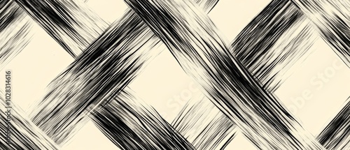 A black and white painting of a grid of squares with a black