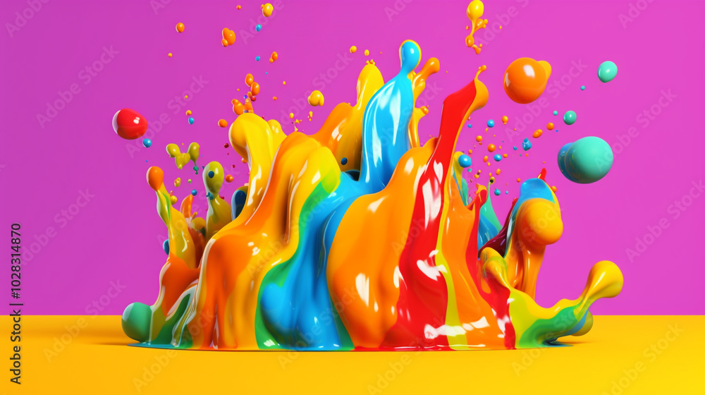 Dynamic splash of orange, yellow, purple, blue, and pink paint in mid-air against a blue background, evoking vibrant creativity and joyful energy. Neon blue and green 3D ink splashes creating a mesme
Dynamic splash of orange, yellow, purple, blue, and pink paint in mid-air against a blue background, evoking vibrant creativity and joyful energy. Neon blue and green 3D ink splashes creating a mesme