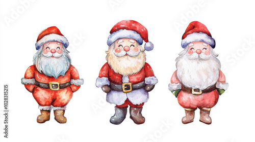 Santa Claus. Christmas theme. Watercolor-painted cartoon characters. Isolated. Set 3 of 15. Vector format.