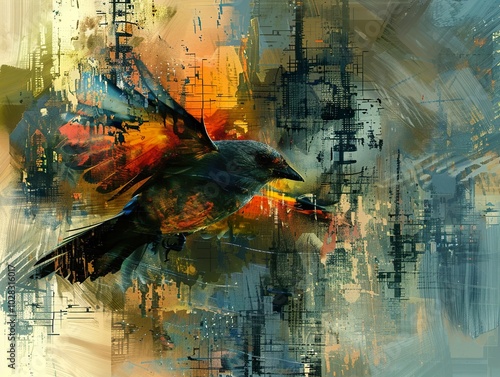 Abstract Crow in Flight: A Digital Painting photo