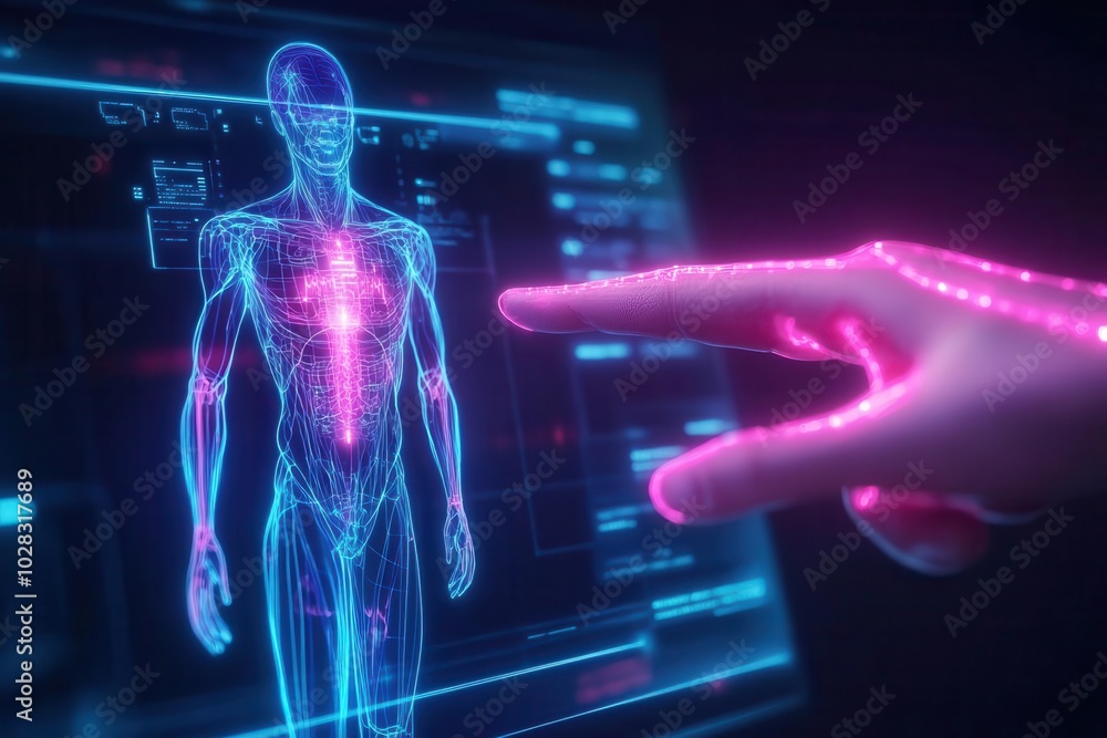 Holographic interface, digital hand interaction Holographic interface, digital hand interaction