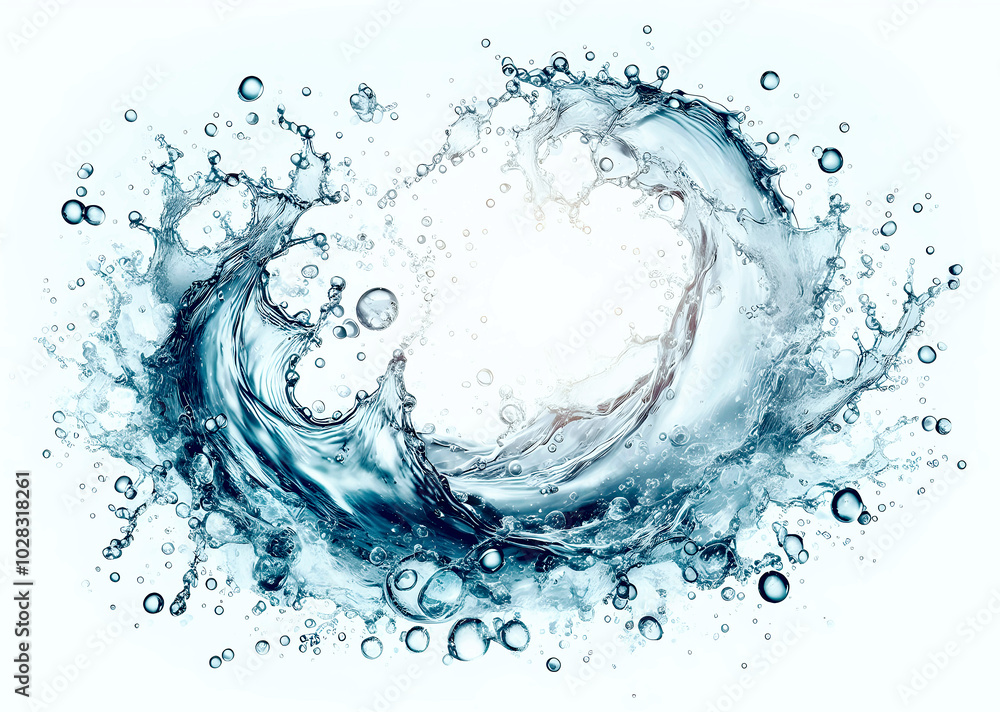 Dynamic splashes and water droplets form abstract shapes, a concept of nature and fluidity Dynamic splashes and water droplets form abstract shapes, a concept of nature and fluidity