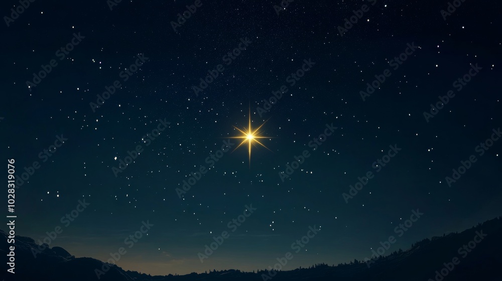 Naklejka premium A star is shining brightly in the night sky