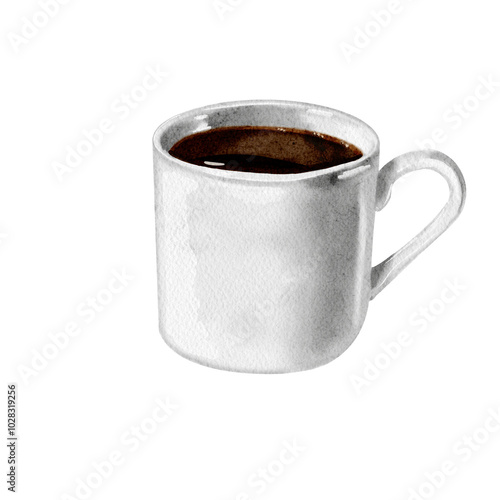  Cup of coffee. Mug with a drink. Hot drink. White dishes. Glass or porcelain cup. watercolor illustration. no background