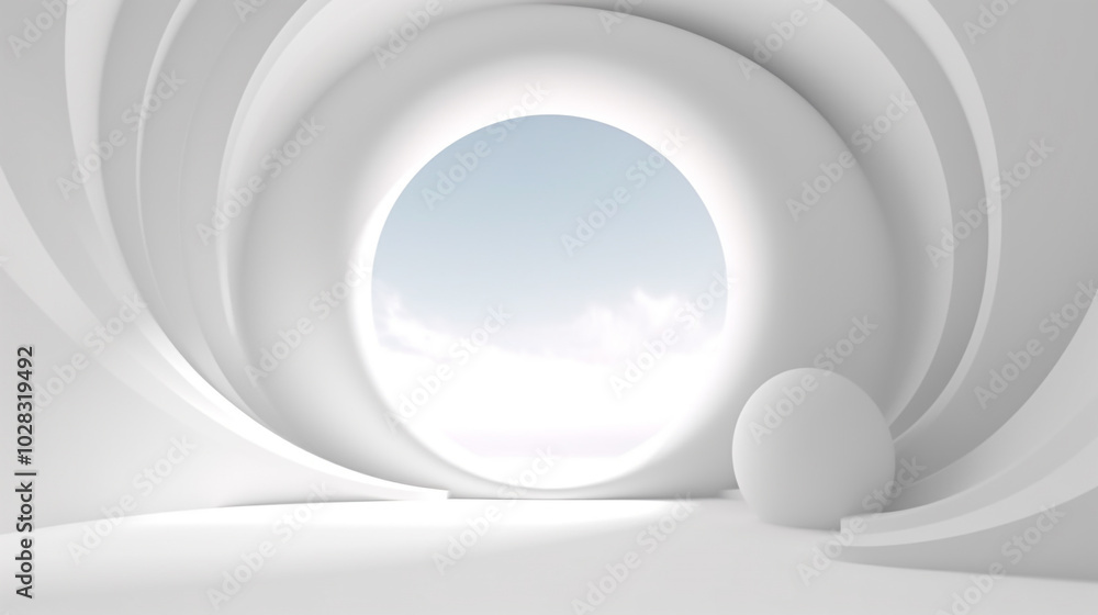 Abstract Futuristic Architecture Circular Concentric Background. Wave Outdoor Structures Abstract Futuristic Architecture Circular Concentric Background. Wave Outdoor Structures