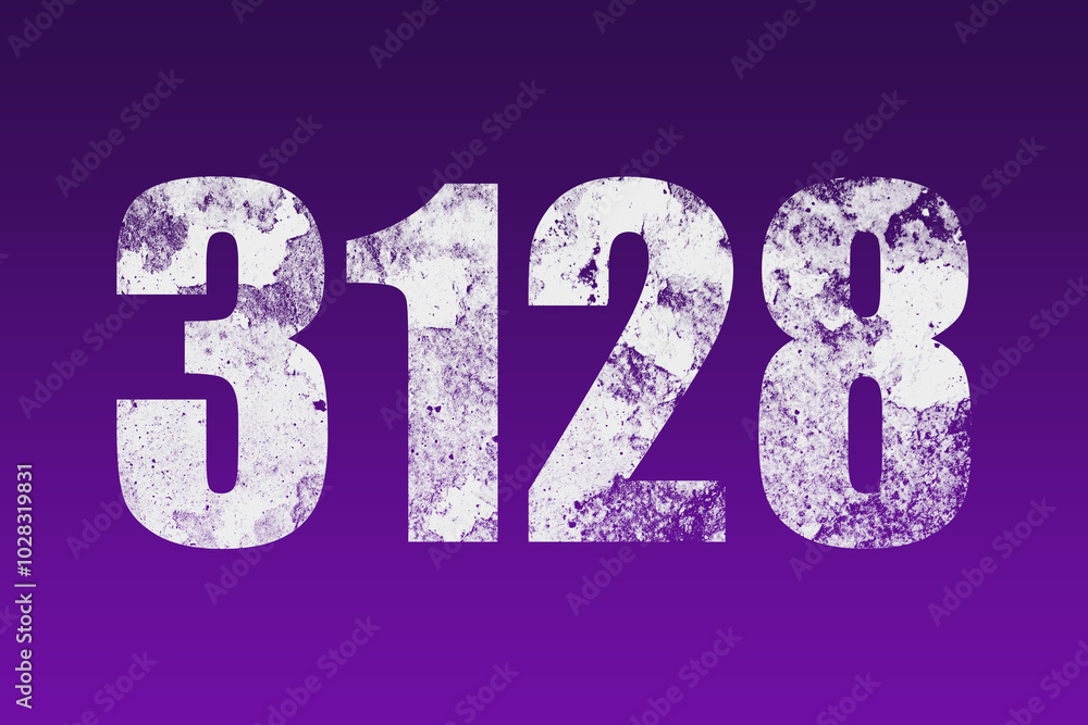 flat white grunge number of 3128 on purple background. flat white grunge number of 3128 on purple background.