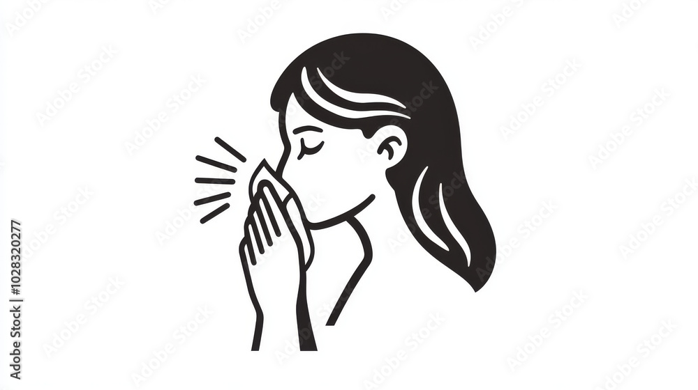 A simple drawing of a person coughing into a tissue. This icon represents allergies and the importance of protecting yourself from viruses. A simple drawing of a person coughing into a tissue. This icon represents allergies and the importance of protecting yourself from viruses.