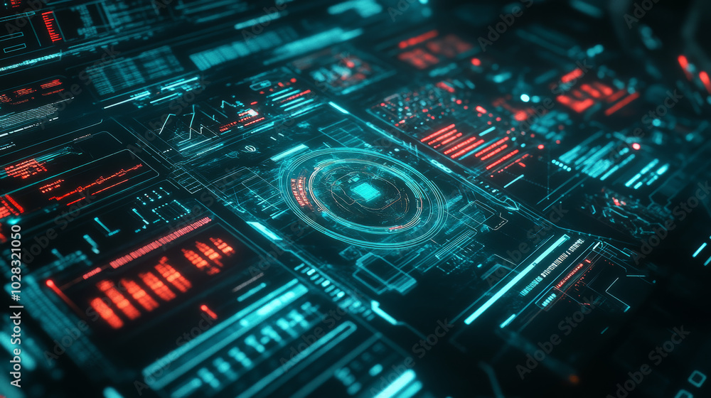 This futuristic design shows a digital interface with holographic elements, charts, and data. It represents modern technology, communication, and innovation. This futuristic design shows a digital interface with holographic elements, charts, and data. It represents modern technology, communication, and innovation.