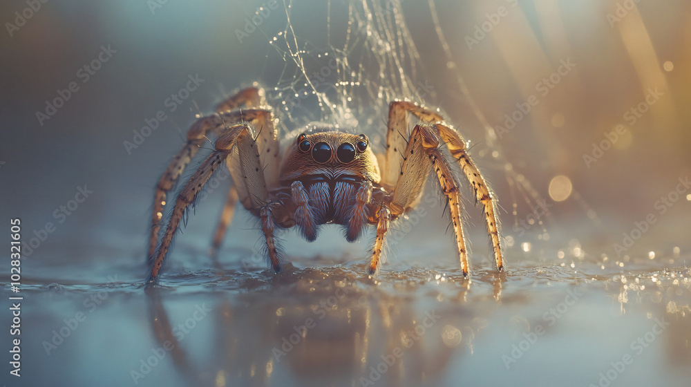 A close-up of a spider spinning its web