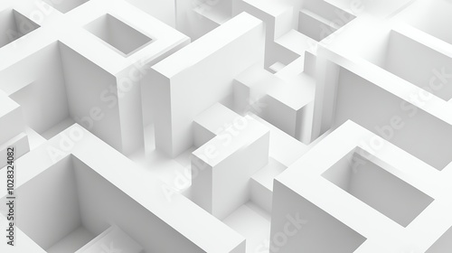 An abstract rendering of a white maze made from rectangular shapes.