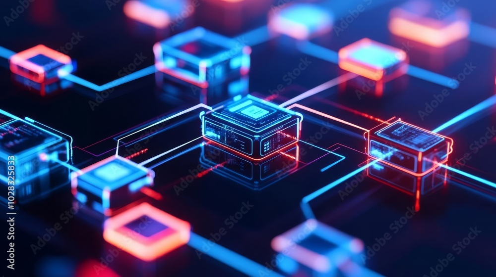 Blockchain ecosystem, hologram nodes, neon highlights, digital transformation Blockchain ecosystem, hologram nodes, neon highlights, digital transformation