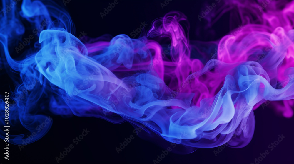 Fototapeta premium Abstract background with purple and blue smoke, flowing waves of color in the air, fluid abstract design, closeup view of swirling mist, light pink and sky blue tones, background blue and purple smoke
