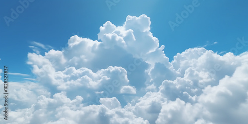 Blue sky with beautiful cloud The natural landscape displayed a peaceful scene with an electric blue sky adorned with fluffy white cumulus clouds, creating a picturesque meteorological 