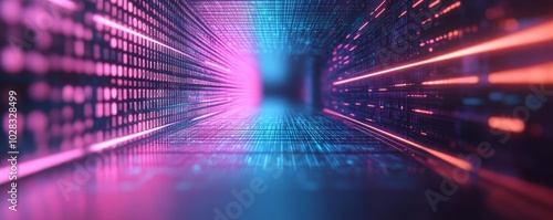 Wallpaper Mural Blockchain transformation, hologram grid, digital tech scene, neon accents Torontodigital.ca