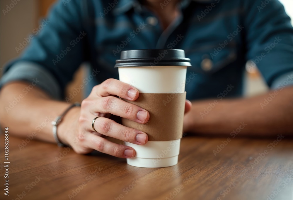 Coffee paper cup in the man hands Coffee paper cup in the man hands