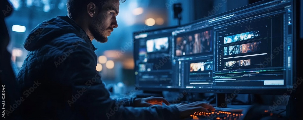 Editor editing video on computer, Generative AI Editor editing video on computer, Generative AI