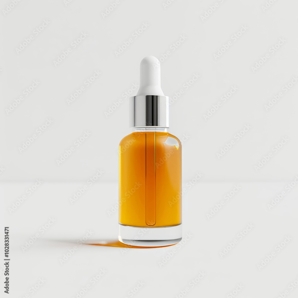 Stylish Oil Serum Bottle on Minimalist White Background Stylish Oil Serum Bottle on Minimalist White Background