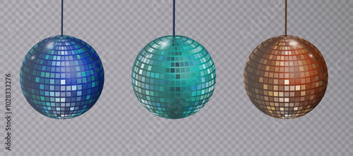 Set of disco balls on transparent background. Vector.