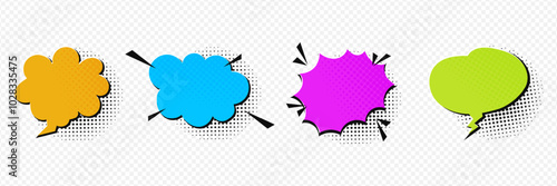 Cartoon comic blank speech bubbles on halftone background in retro pop art style. Collection of dialog and communication speech texts or isolated speech bubbles.clip art speech bubble colorful collect