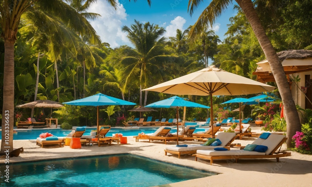Swimming pool in resort, AI generated Swimming pool in resort, AI generated