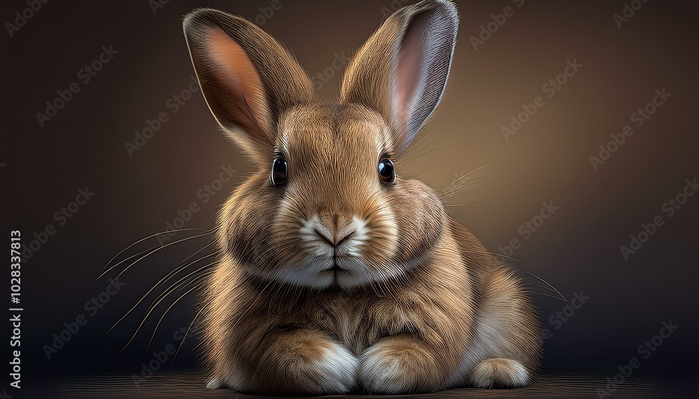 Obraz premium A rabbit in a sitting pose, carefully grooming its paw, with detailed fur lines and shading