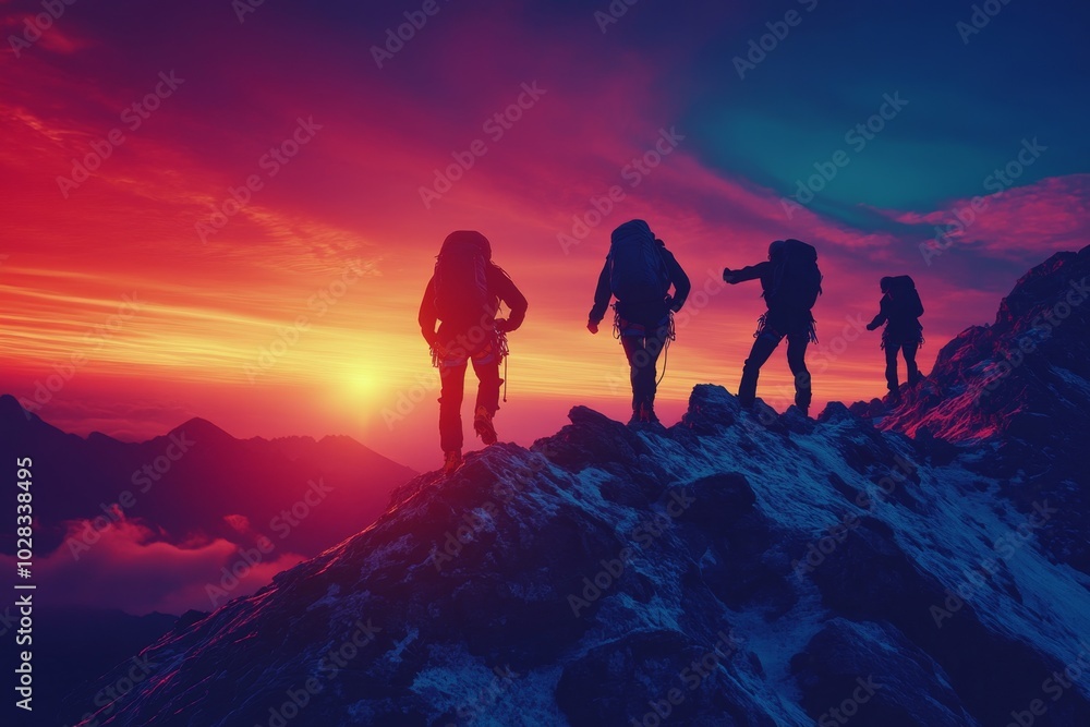Teamwork Assistance Concept with Silhouetted People Collaborating for Success Teamwork Assistance Concept with Silhouetted People Collaborating for Success