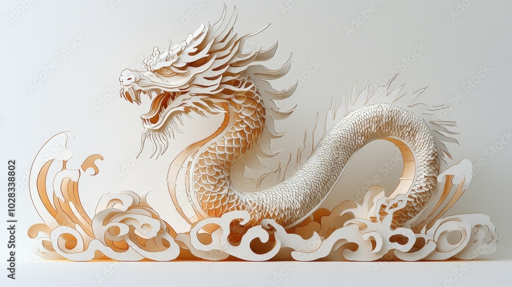 Fototapeta premium Elegant Fantasy Chinese Dragon for Laser Cut SVG File
