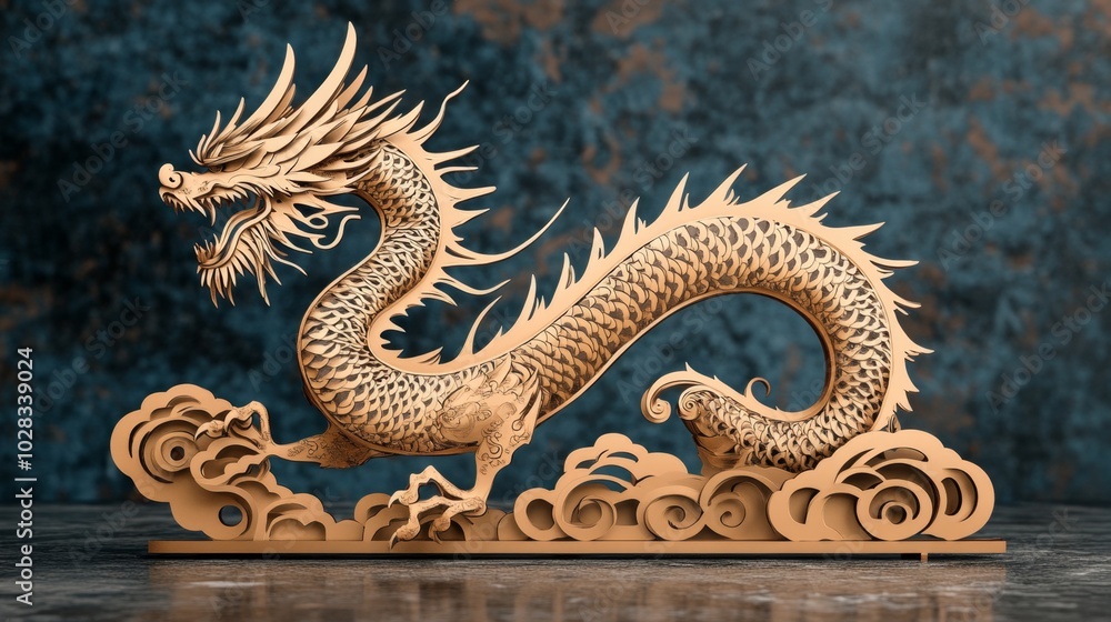 Fototapeta premium Elegant Fantasy Chinese Dragon SVG File for Laser Cut