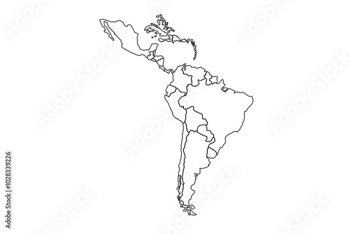 Map of latin america. Latin america concept one-line drawing.line art vector illustration, line drawing map.