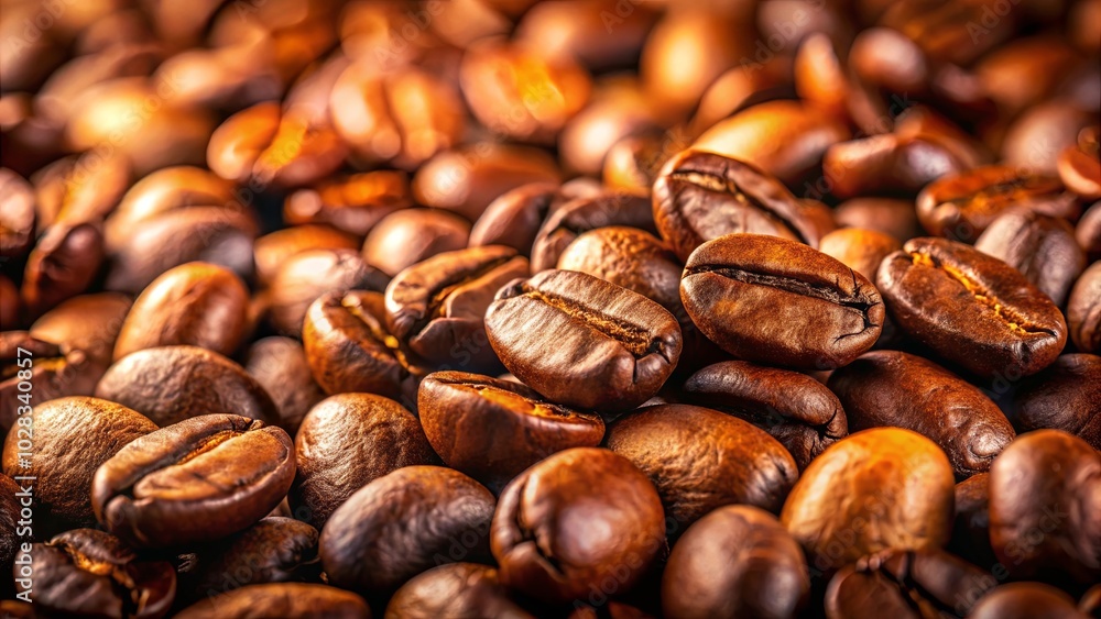 A Close-Up View of Roasted Coffee Beans, Their Rich Brown Hues and Intricate Textures Revealed in Sharp Detail A Close-Up View of Roasted Coffee Beans, Their Rich Brown Hues and Intricate Textures Revealed in Sharp Detail