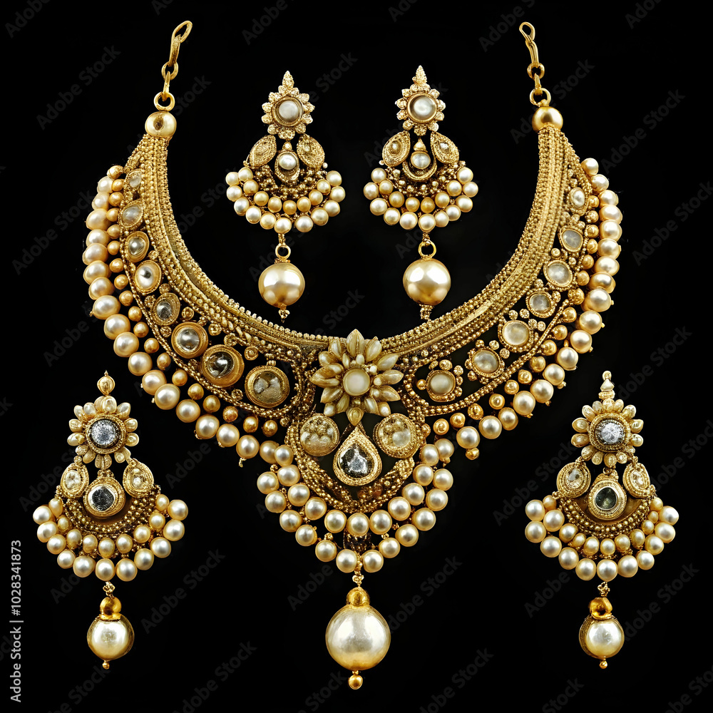 golden antique based necklace tikka pair of golden antique based necklace tikka pair of