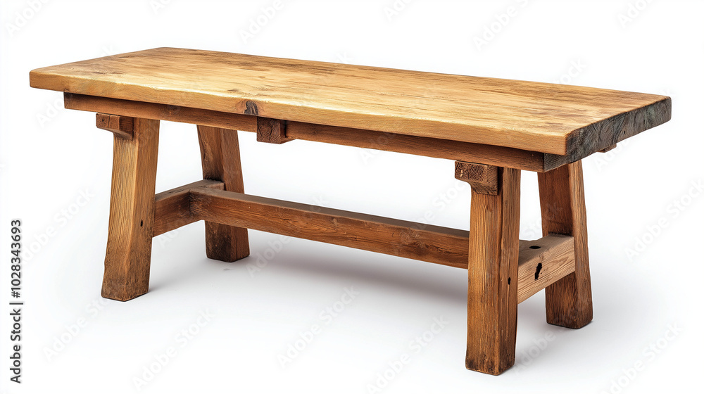 A thick, sturdy wooden workbench with rough edges A thick, sturdy wooden workbench with rough edges